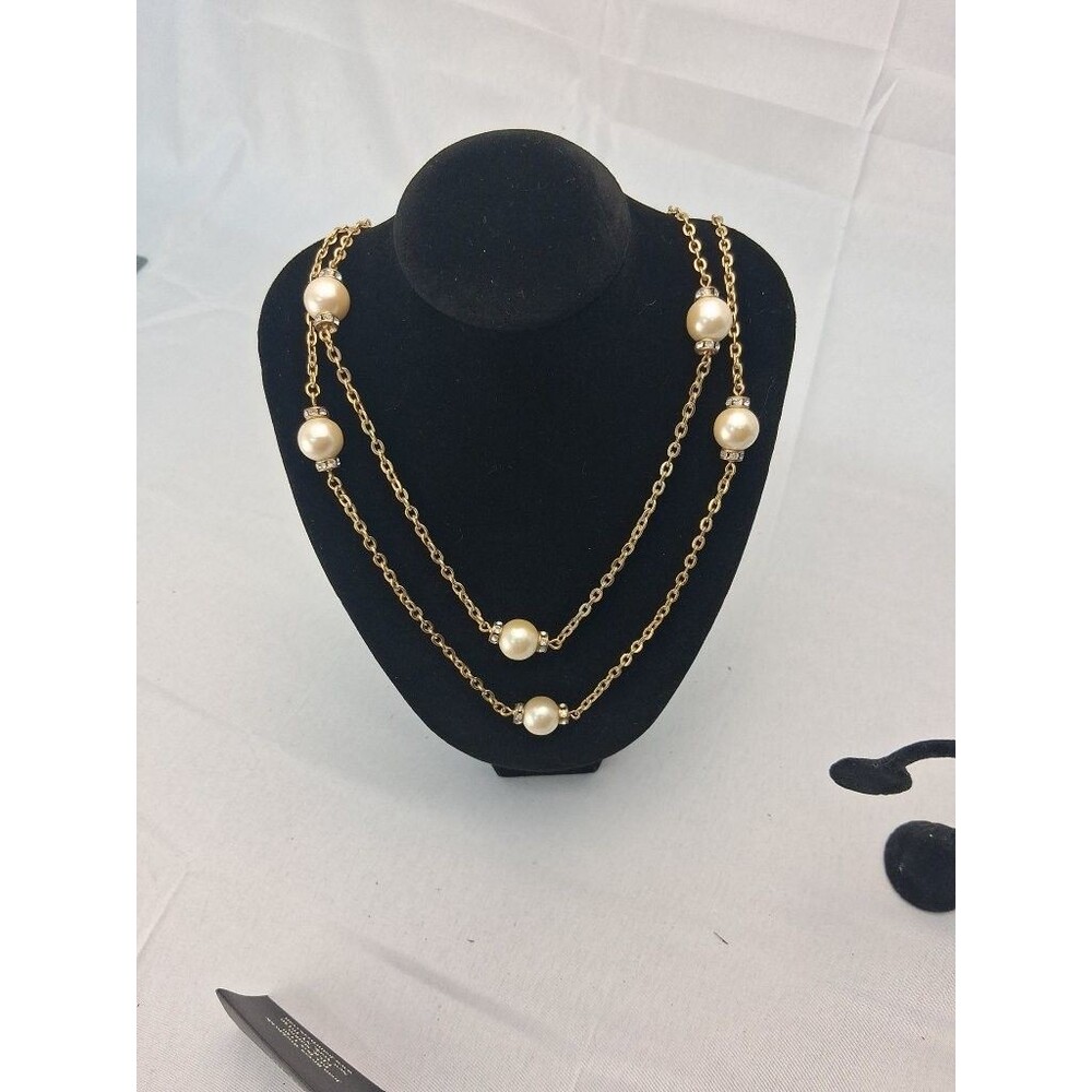 Joan Rivers Classics Collection Gold Chain Faux Pearl Rhinestone Necklace - Picture 2 of 10